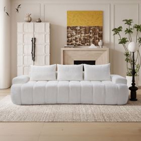 100" Extra Large Curved Front Compressed Sectional Sofa, 3-Seat Cloud-Like Boucle Couch with High Resilience Foam, Easy to Move & Ship