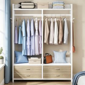 Freestanding Walk-In Closet Organizer with Garment Rack Drawers And Shelves for Bedroom Home Organization