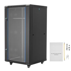 22U Network Cabinet Wall Mount, 23.6 in Depth, 300 lbs Max Load Capacity Server Cabinet Rack Enclosure with Locking Tempered Glass Door, Side Pan