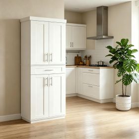 White Modern Kitchen Pantry Freestanding Cabinet Cupboard with Doors And Drawer Adjustable Shelving Storage Solution