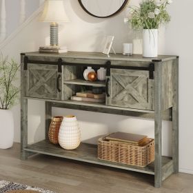 Farmhouse Entryway Table with Drawers, 46" Console Table with Sliding Barn Door, Wood Rustic Sofa Table with Adjustable Shelf for Living Room, Fo