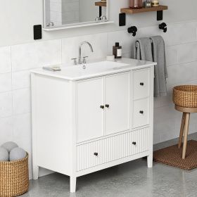 36'' Bathroom Vanity with Sink, Modern Bathroom Vanity Sink Cabinet with Doors and Fluted Drawers