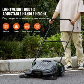 Walk-behind Hand Push Floor Sweeper, 25.6" Sweeping Width Floor Sweeper Manual Non-Electric, 5-Gallon Waste Container