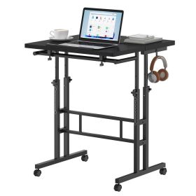 24Inch Manual Height Adjustable Split Top Standing Desk on Wheels - Sit-Stand Workstation with Rolling Base (Color: Black)