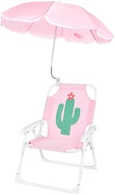 Kids Beach Chair with Umbrella Folding Lawn and Camping Chair with Summer Shade for Beach, Pool, Travel and Outdoor (for 1-5 Years Old) (Style: Light Pink Cactus)
