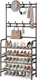 Coat Rack Shoe Rack With Storage Shelf Freestanding with 8 Hooks for Entryway Bedroom Closet 4 Tier (size: Brown   4Tiers)
