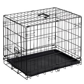 24 inch Single door Dog Cage - durable metal pet kennel, secure lock, collapsible design, removable tray for easy cleaning, portable puppy cage (size: 24in)